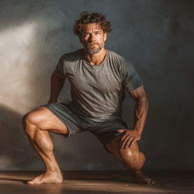 Чоловік середнього віку виконує силові вправи